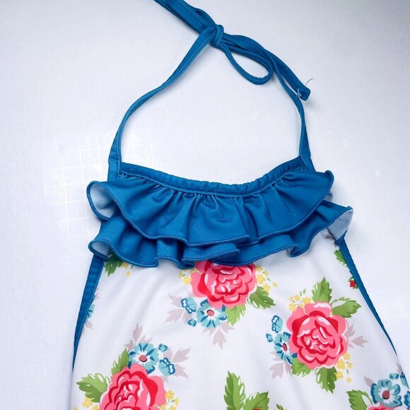 Oopsie Daisy Girls Low Back Ruffle Bum Floral Halter Tie One Piece Swimsuit 5 - Picture 3 of 14